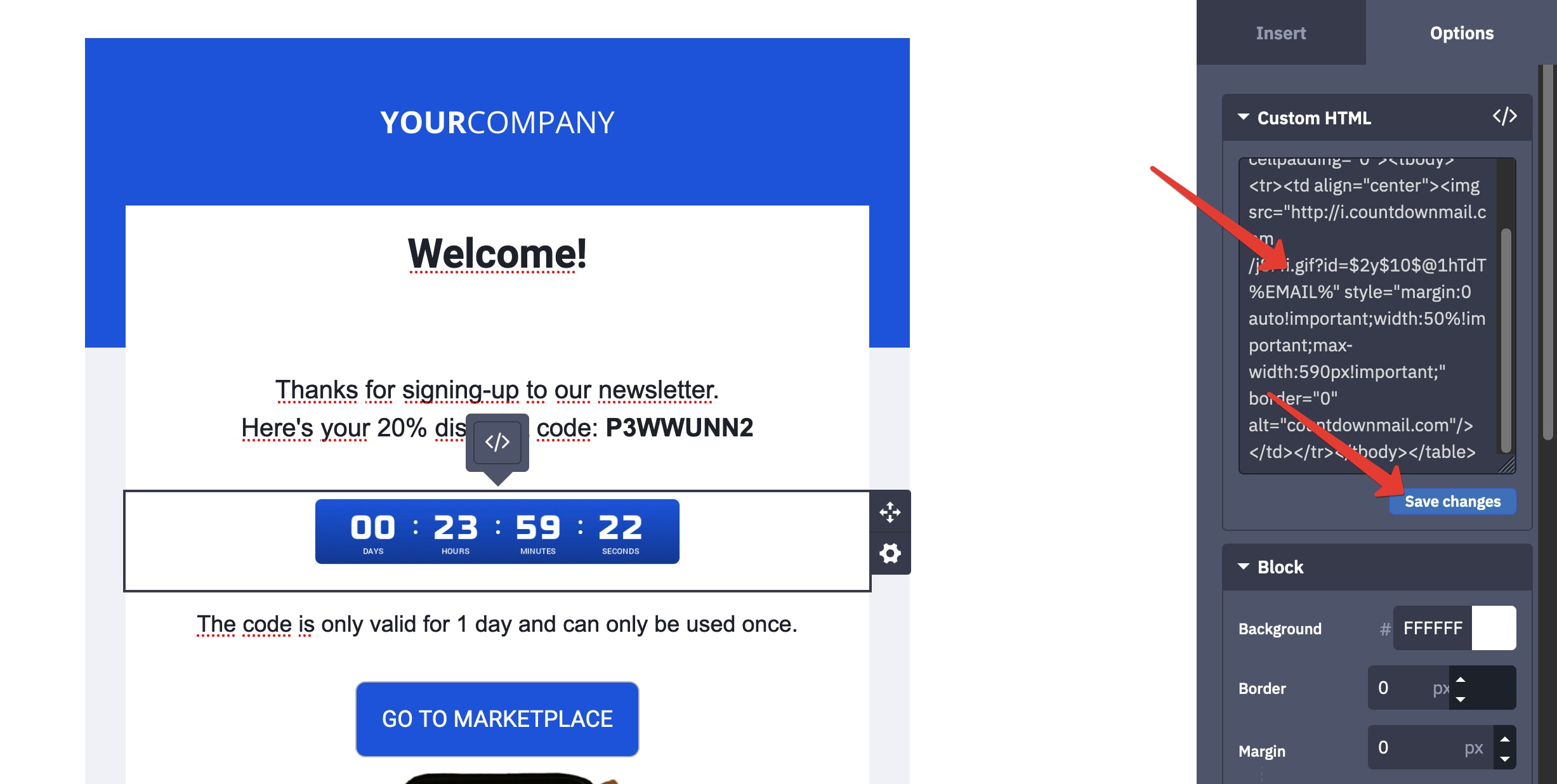 Adding a countdown timer in ActiveCampaign 