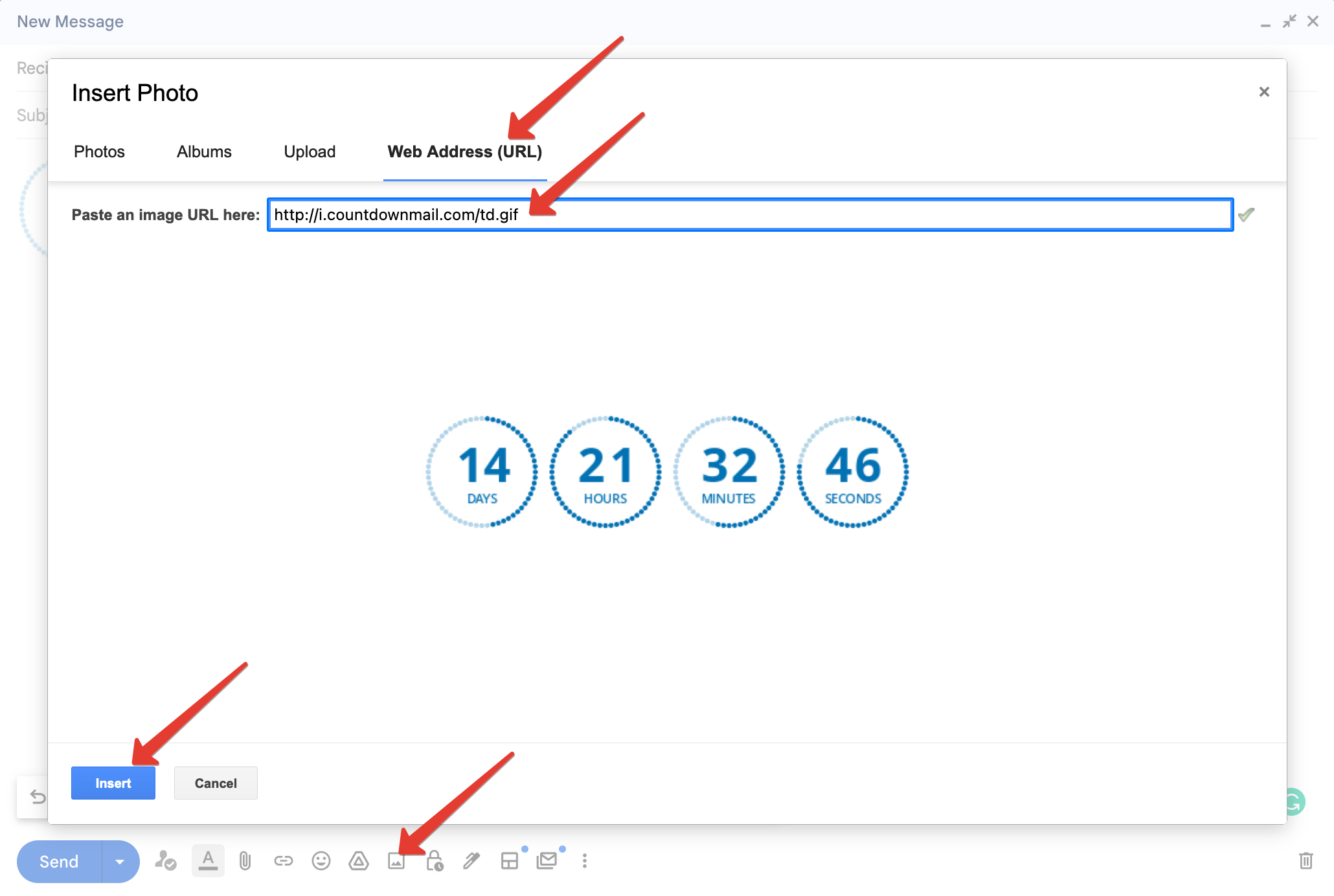 Adding a countdown timer in gmail