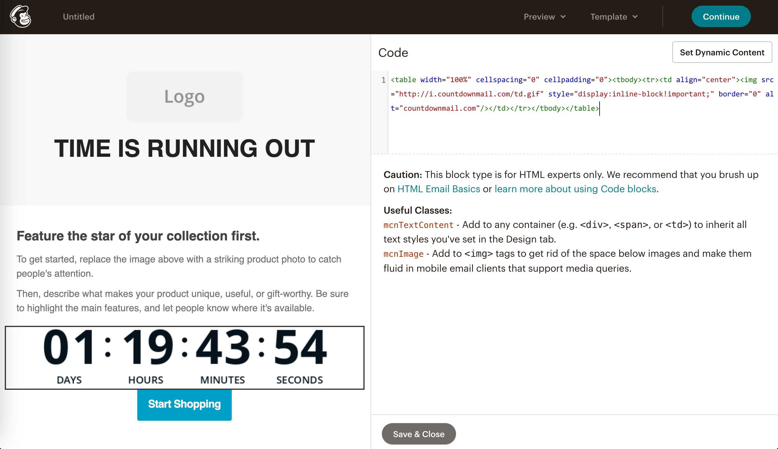 MailChimp countdown timers Drag-and-Drop-Editor